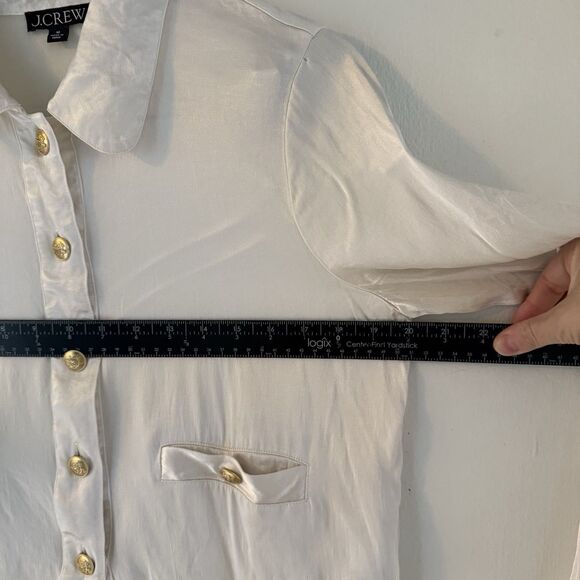 J Crew Women’s M Button Up Blouse Ivory Lady Shirt Jacket Collared Shirt - Picture 6 of 6
